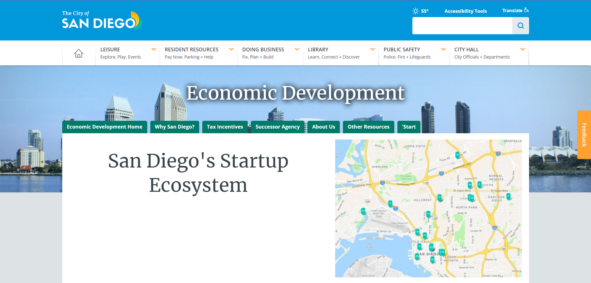 Website der Stadt San Diego