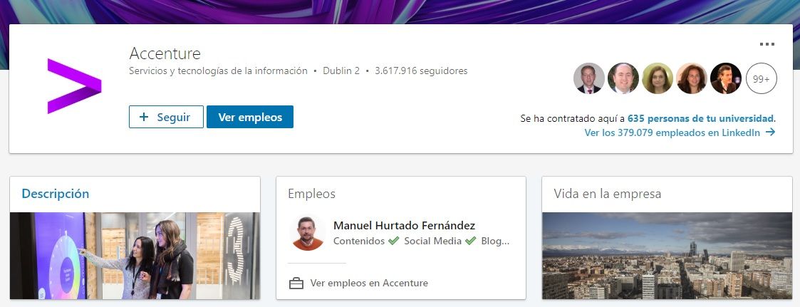 Marca empleadora en LinkedIn: Página de empresa en LinkedIn de Accenture