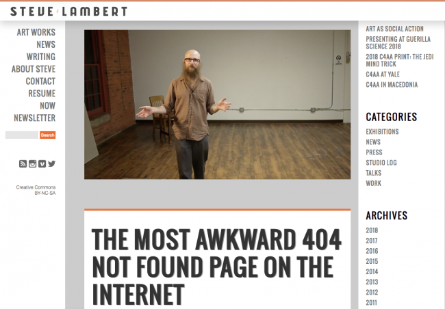 404 error message example from steve lambert website