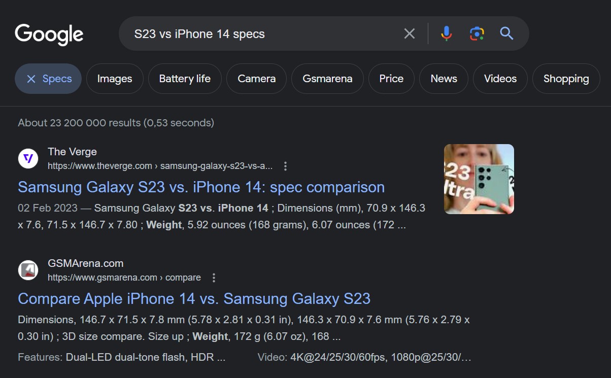 comparaison de téléphones